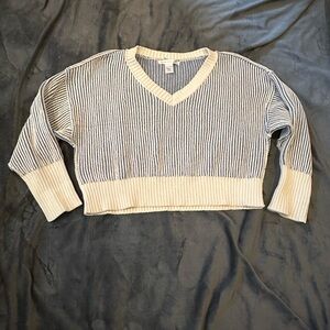 Altared States Cropped V-Neck Sweater - Cream and Blue